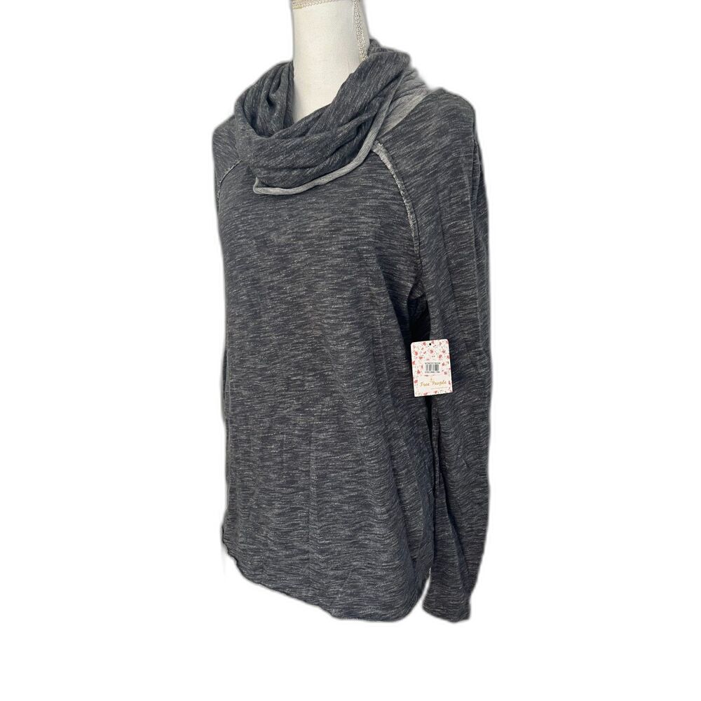 Free People 100% Cotton Gray Oversized Funnel Neck Cowl Pullover Sz XS/S NWT - Picture 5 of 8